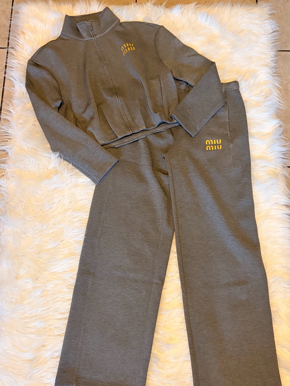 2 pc set Gray Wide-Leg Drawstring Track Pants - Picture 6 of 7